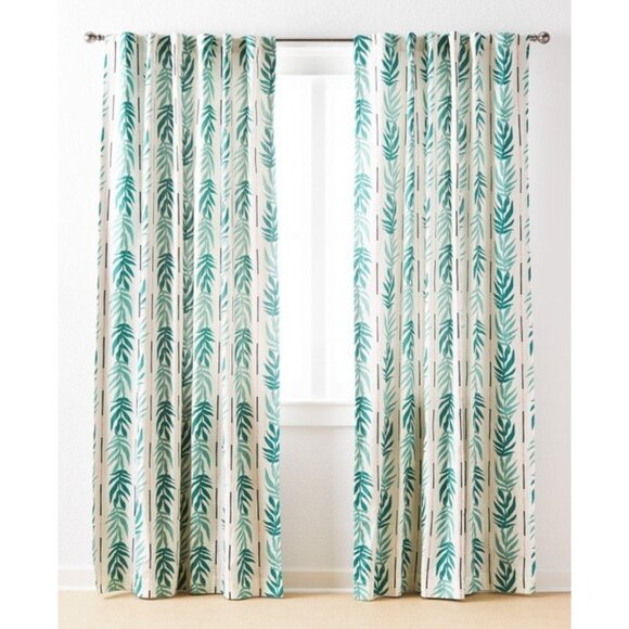 Flower Home Drew Barrymore Vintage Palm Window Panel Set Blackout Curtains 50x63 - Picture 1 of 7